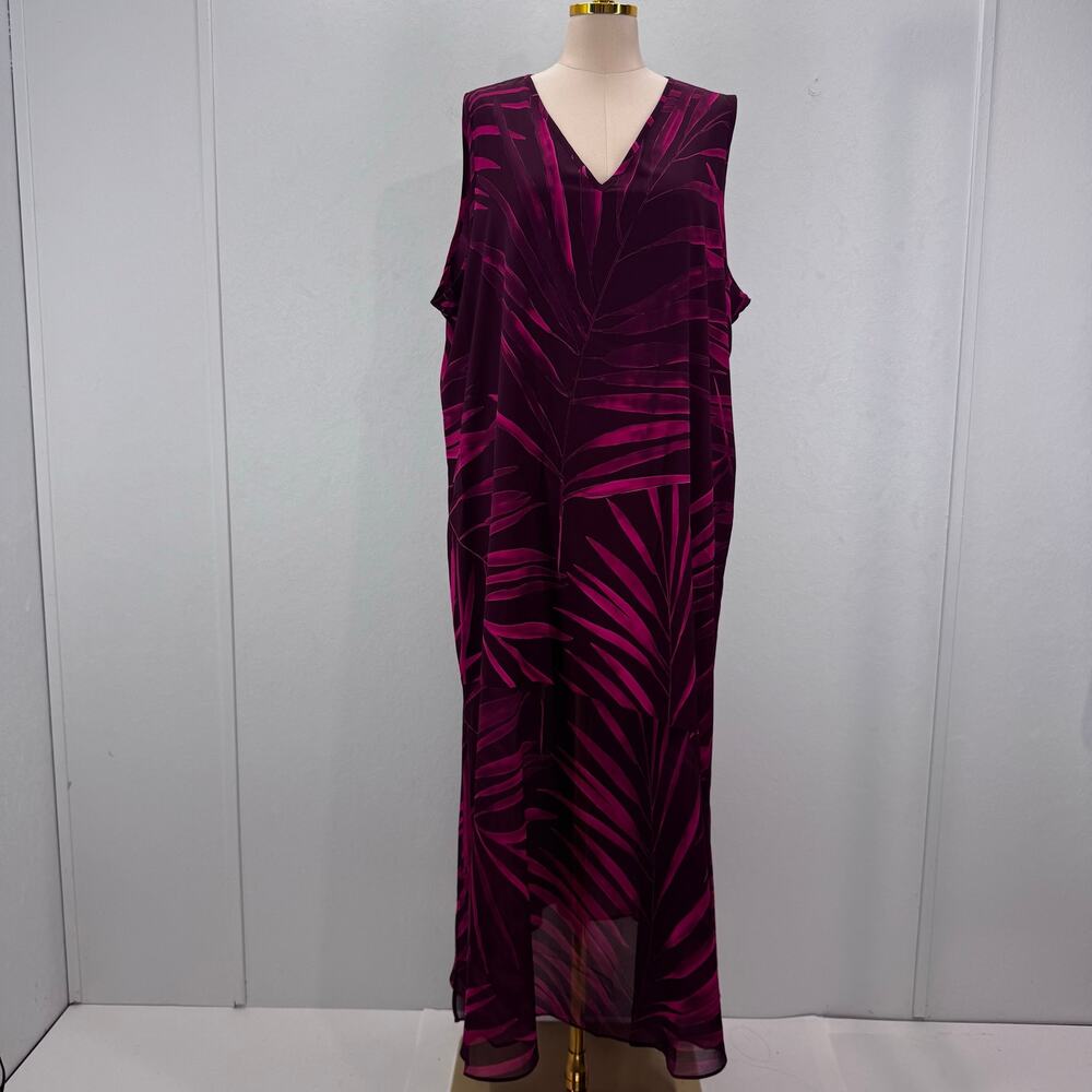 NWT Marina Rinaldi Sleeveless Maxi Dress Leaves Flowy US 20 Resortwear Travel